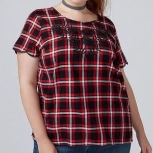 Lane Bryant Blouse Top Plus Sz 26 Red Black Plaid